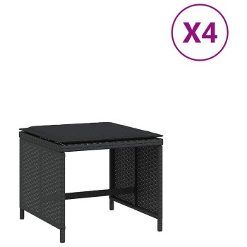 4 db fekete polyrattan kerti szék párnával 41 x 41 x 36 cm