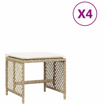 4 db bézs polyrattan kerti szék párnával 41 x 41 x 36 cm