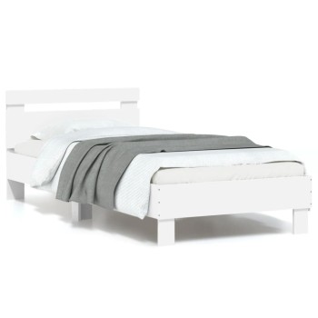 Fehér ágykeret fejtámlával és led-világítással 90 x 200 cm