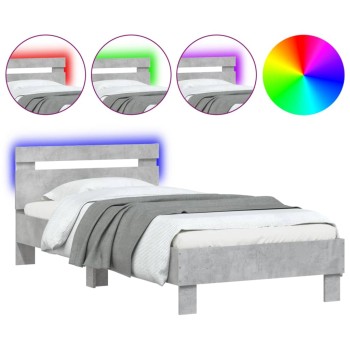 Betonszürke ágykeret fejtámlával és led-világítással 75x190 cm
