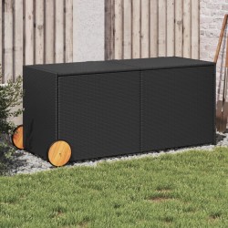 Fekete polyrattan kerti tárolóláda kerekekkel 283 l