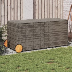Szürke polyrattan kerti tárolóláda kerekekkel 283 l