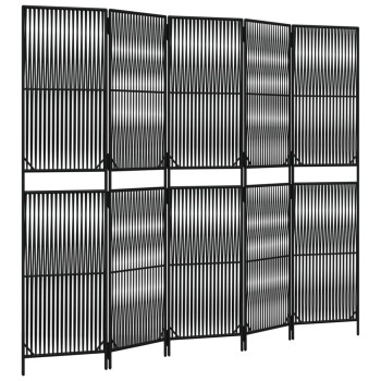 Fekete 5-paneles polyrattan térelválasztó
