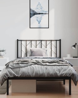Fekete fém ágykeret fejtámlával 100 x 200 cm