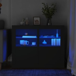 2 db fekete szerelt fa kisszekrény led-fényekkel