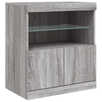 Szürke sonoma színű tálalószekrény led-ekkel 60 x 37 x 67 cm