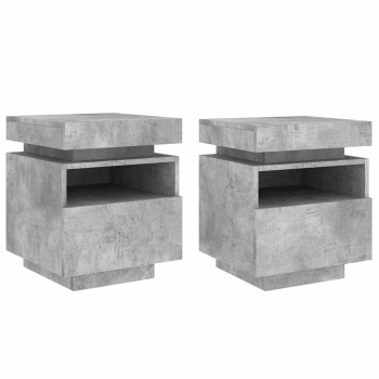 2 db betonszürke éjjeliszekrény led-fényekkel 40x39x48,5 cm