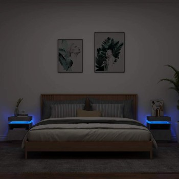 2 db betonszürke éjjeliszekrény led-fényekkel 40x39x48,5 cm