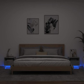 2 db betonszürke éjjeliszekrény led-világítással 40x39x37 cm