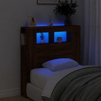 Barna tölgyszínű szerelt fa led-es fejtámla 100x18,5x103,5 cm