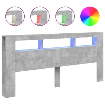 Betonszürke szerelt fa led-es fejtámla 220x18,5x103,5 cm