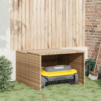 Bézs polyrattan robotfűnyíró garázs 86 x 90 x 52/57 cm