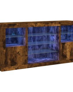 Füstös tölgy színű tálalószekrény led-ekkel 142,5 x 37 x 67 cm