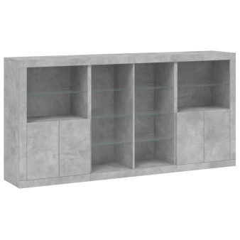 Betonszürke tálalószekrény led-világítással 202 x 37 x 100 cm