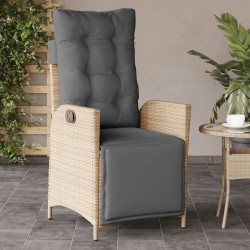 Vegyes bézs polyrattan dönthető kerti szék lábtartóval