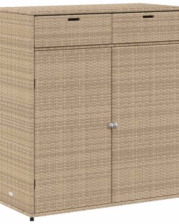 Bézs polyrattan kerti tárolószekrény 105 x 55 x 113 cm