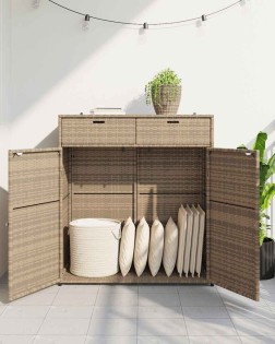 Bézs polyrattan kerti tárolószekrény 105 x 55 x 113 cm