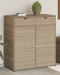 Bézs polyrattan kerti tárolószekrény 105 x 55 x 113 cm