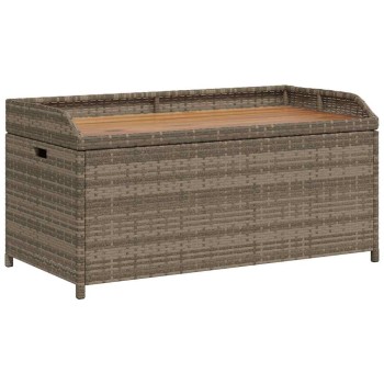 Szürke polyrattan és akácfa tárolópad 100 x 50 x 52 cm