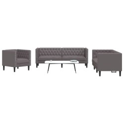 3 részes szürke műbőr chesterfield kanapégarnitúra
