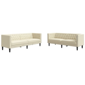 2 részes krémszínű műbőr chesterfield kanapégarnitúra