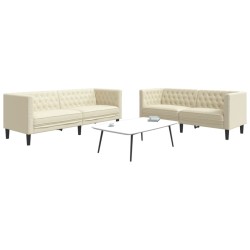 2 részes krémszínű műbőr chesterfield kanapégarnitúra