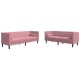 2 részes rózsaszín bársony chesterfield kanapészett párnákkal 2 részes rózsaszín bársony chesterfield kanapészett párnákkal