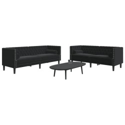2 részes fekete bársony chesterfield kanapészett párnákkal