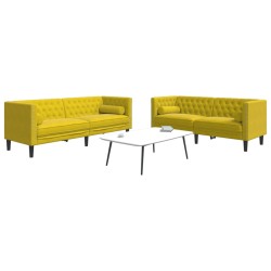2 részes sárga bársony chesterfield kanapészett hengerpárnákkal