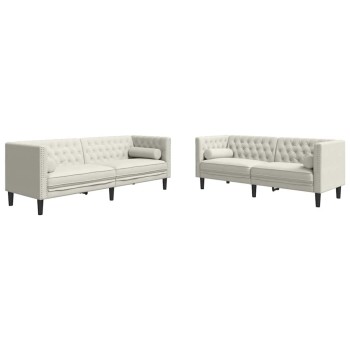 2 részes krémszínű bársony chesterfield kanapészett párnákkal