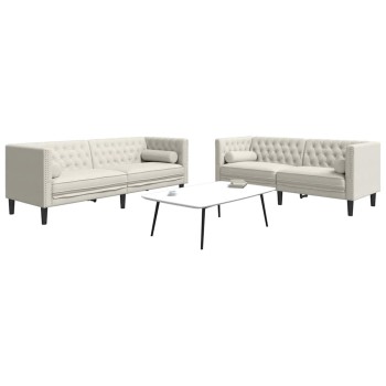 2 részes krémszínű bársony chesterfield kanapészett párnákkal