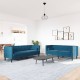 2 részes kék bársony chesterfield kanapészett hengerpárnákkal 2 részes kék bársony chesterfield kanapészett hengerpárnákkal