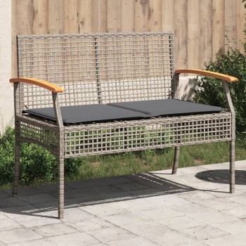 Szürke polyrattan és akácfa kerti pad párnával