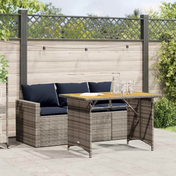 2 részes szürke polyrattan kerti étkezőgarnitúra párnákkal