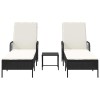 Napozó 3 pcs fekete és krémfehér 55 x 200 x 92 cm polirattan