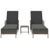 Napozó 3 pcs szürke és sötétszürke 55 x 200 x 92 cm polirattan