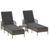Napozó 3 pcs szürke és sötétszürke 55 x 200 x 92 cm polirattan