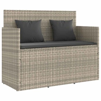 Világosszürke polyrattan kerti pad párnákkal