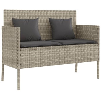 Világosszürke polyrattan kerti pad párnákkal