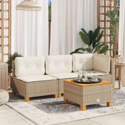 Bézs polyrattan és akácfa kerti asztal 55 x 55 x 36 cm
