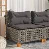 Szürke polyrattan karfa nélküli kerti kanapé párnával