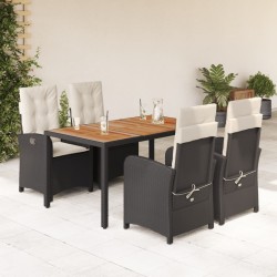 5 részes fekete polyrattan kerti étkezőgarnitúra párnákkal