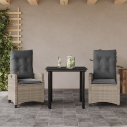 3részes világosszürke polyrattan kerti étkezőgarnitúra párnával
