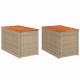 2 db bézs polyrattan és tömör fa kerti kisasztal 55x34x37 cm