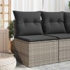 Szürke polyrattan karfa nélküli kerti kanapé párnával