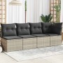 4 személyes világosszürke polyrattan kerti kanapé párnával