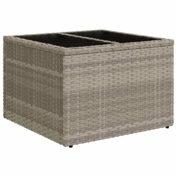 Világosszürke polyrattan üveglapos kerti asztal 55x55x37 cm