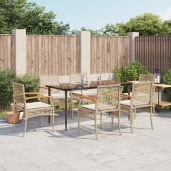 7 részes bézs polyrattan kerti étkezőgarnitúra párnákkal