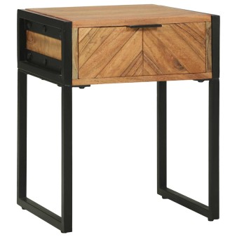 Éjjeli asztal fiókkal barna 40 x 35 x 50 cm tömör akácfa és fém