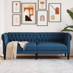 Kék 3 személyes szövet chesterfield kanapé